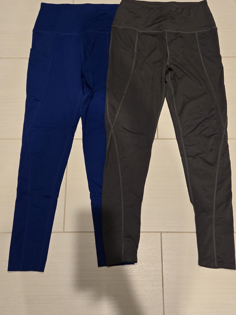 High-Waist Active Leggings - Blue and Charcoal